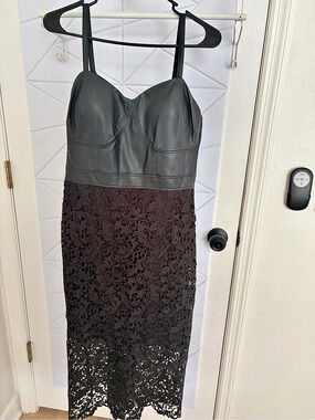 SIENA Women's Floral Lace Faux-Leather Bodycon Dress Black Size 8